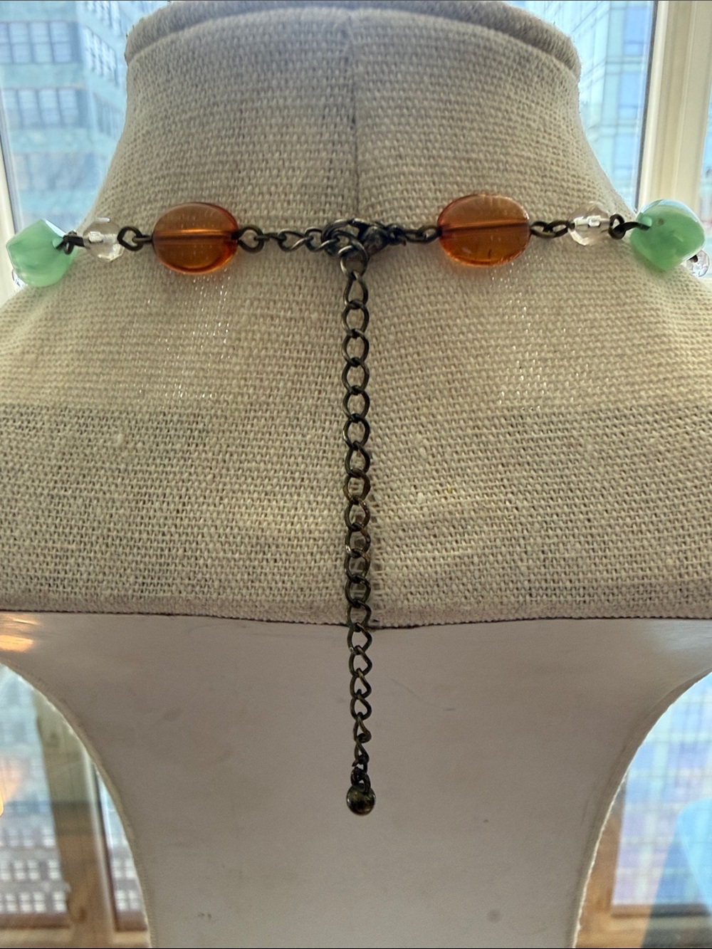 Vintage Butterfly Pendant Necklace with Green & Orange Glass Beads. - Picture 4 of 6